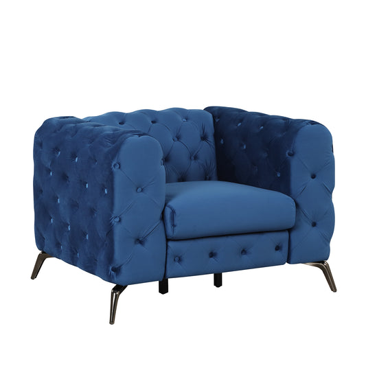 Elegant 40.5 Blue Velvet Upholstered Single Sofa with Button Tufted Back