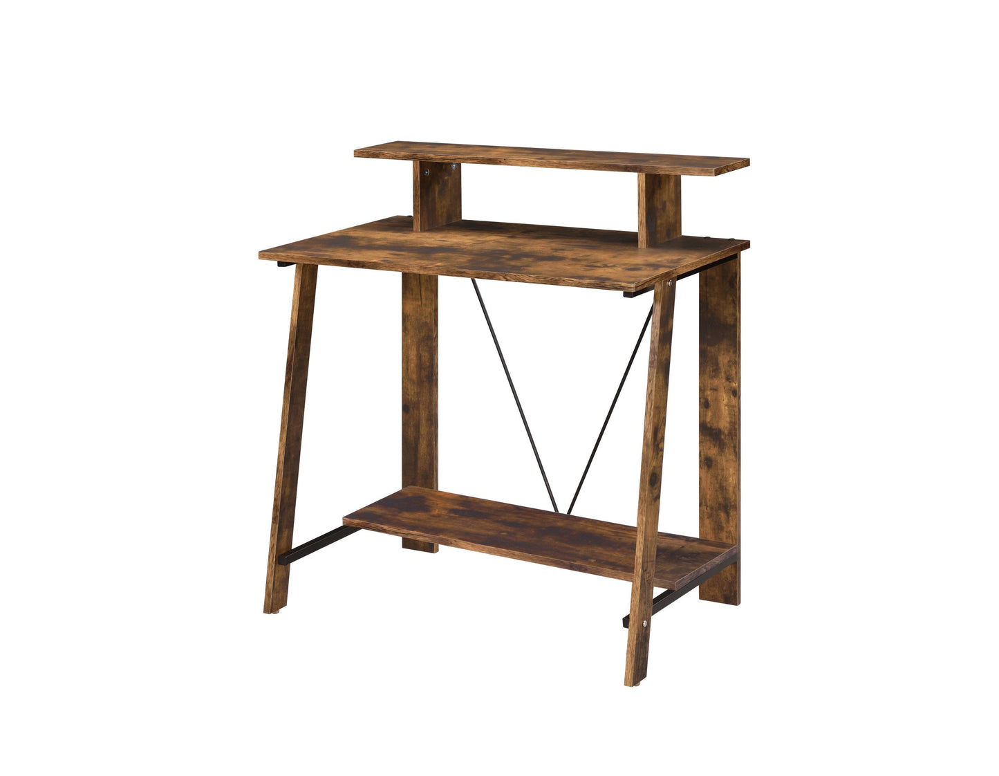 Rustic Oak Writing Desk with Industrial V-Shaped Frame