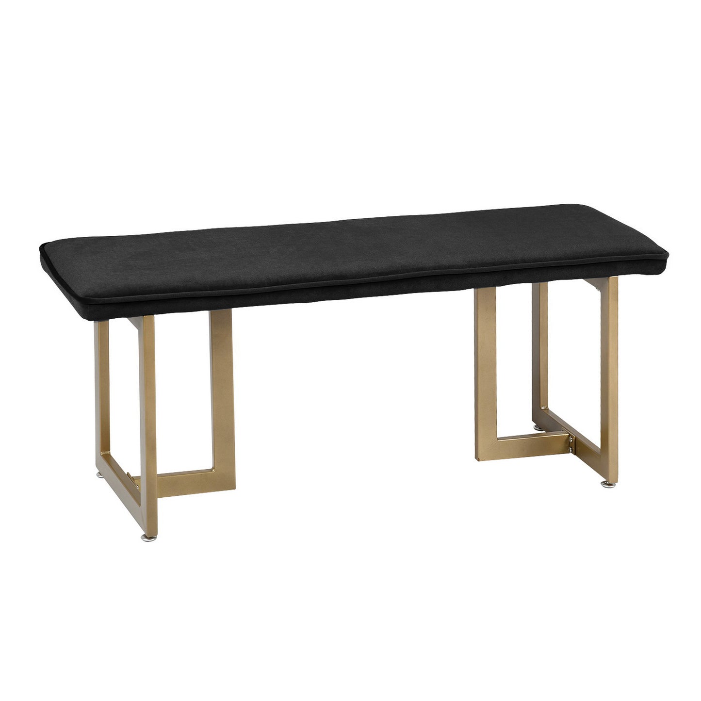 Set of 1 Upholstered Velvet Bench 44.5" W x 15" D x 18.5" H,Golden Powder Coating Legs  - Black