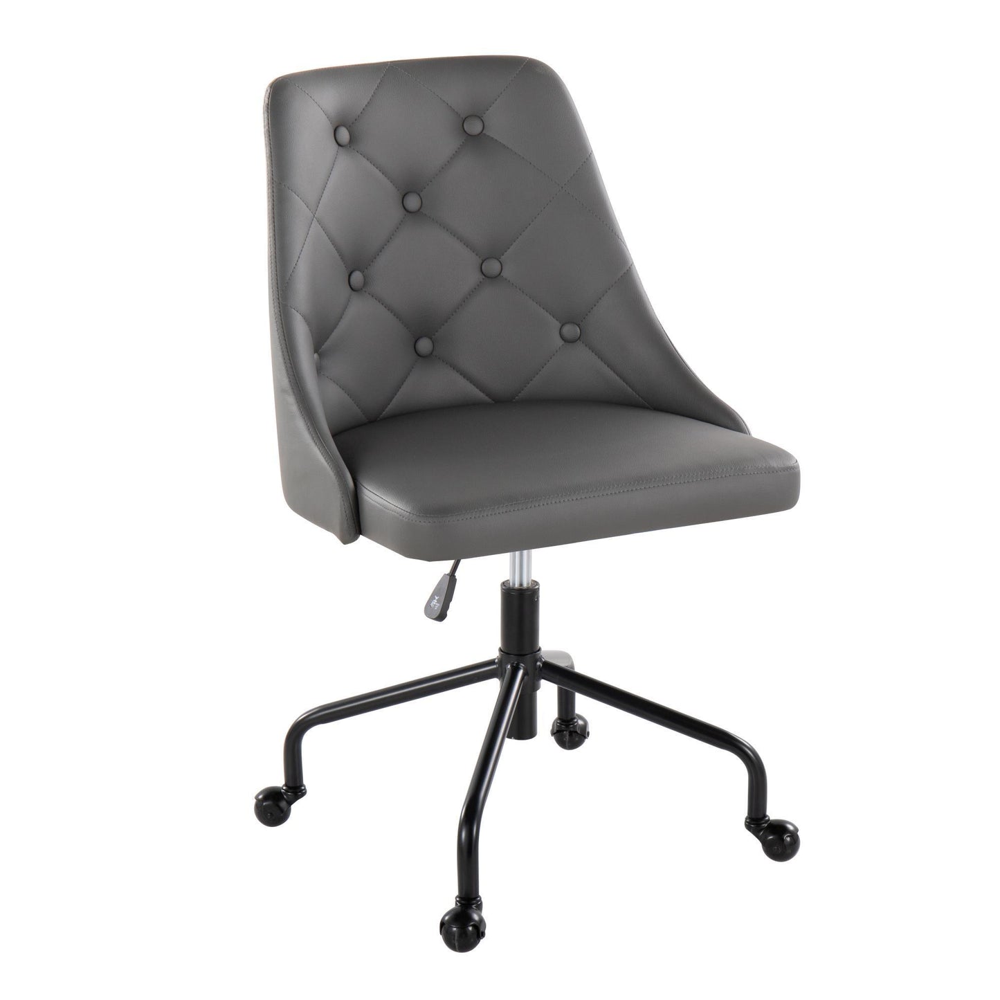 Marche Contemporary Adjustable Office Chair with Casters in Black Metal and Grey Faux Leather by LumiSource