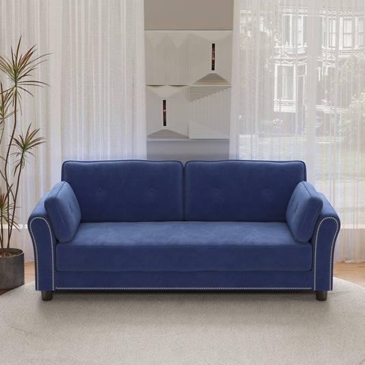 2067 Velvet Upholstered Sofa with Nail Head Trim and Button Back Design