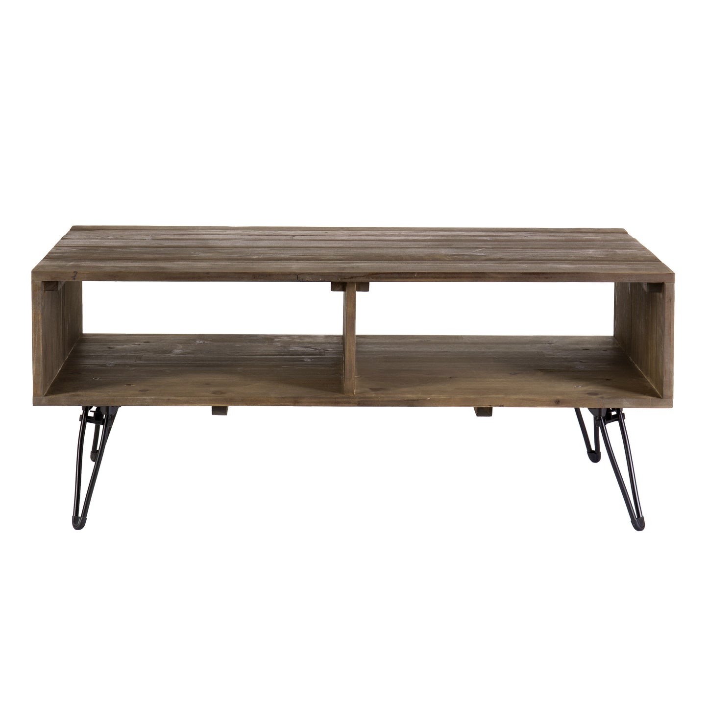 Reclaimed Wood Farmhouse Coffee Table With Storage, Iron Legs and Natural Brown Finish