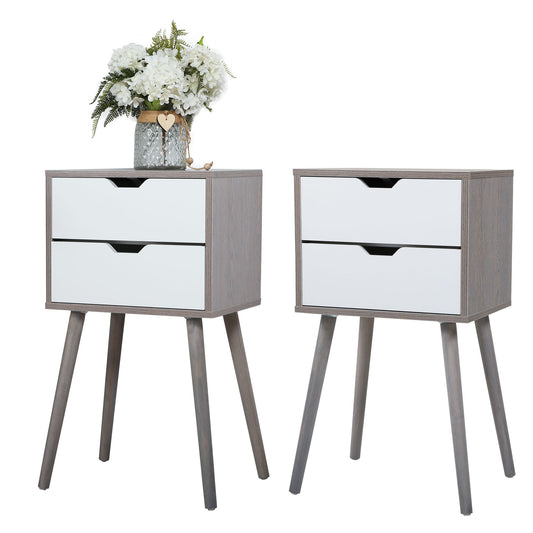 Set of 2 Bedside Table with Two Drawer Storage Design for Living Room Sofa - Gray