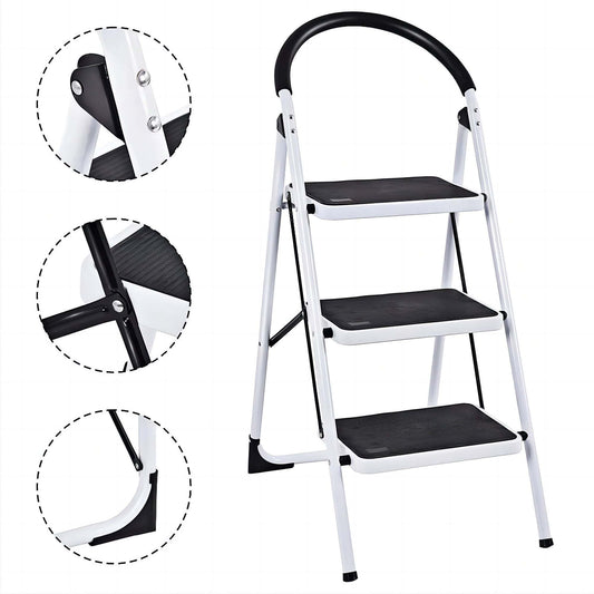 3 Step Ladder Folding Step Stool with Wide Anti-Slip Pedal 330lbs Capacity Portable Ladders