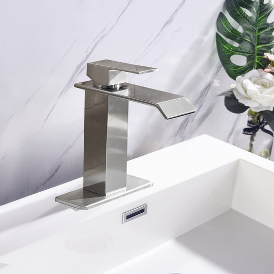 Waterfall Spout Single Handle Bathroom Vanity Sink Faucet