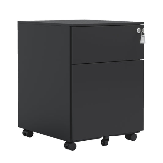 Steel 2 Drawer Mobile File Cabinet with Lock and Wheels, Black