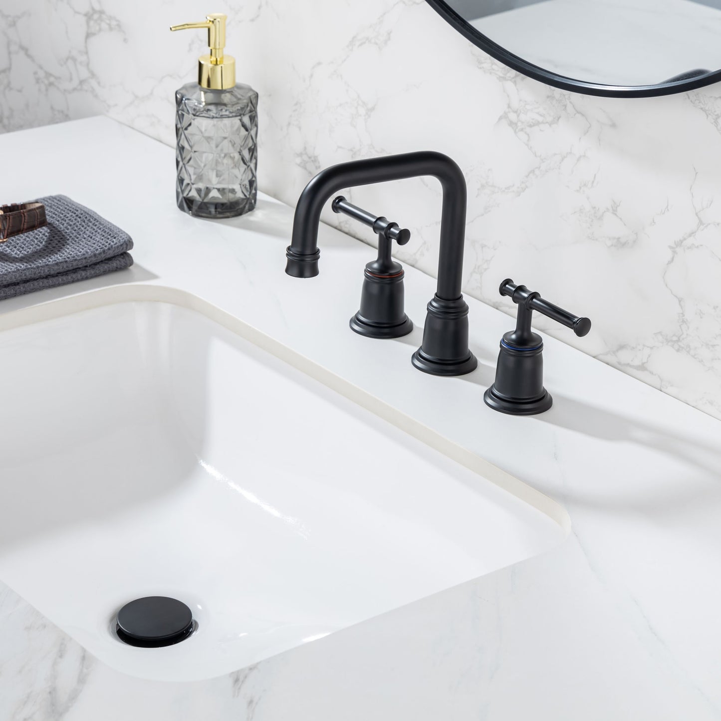 Durable Matte Black Bathroom Faucet Set With Drain Assembly