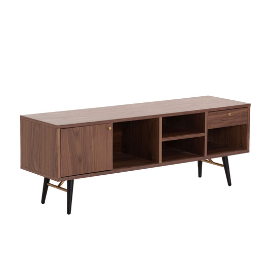 Walnut Finish Mid-Century TV Stand with Ample Storage