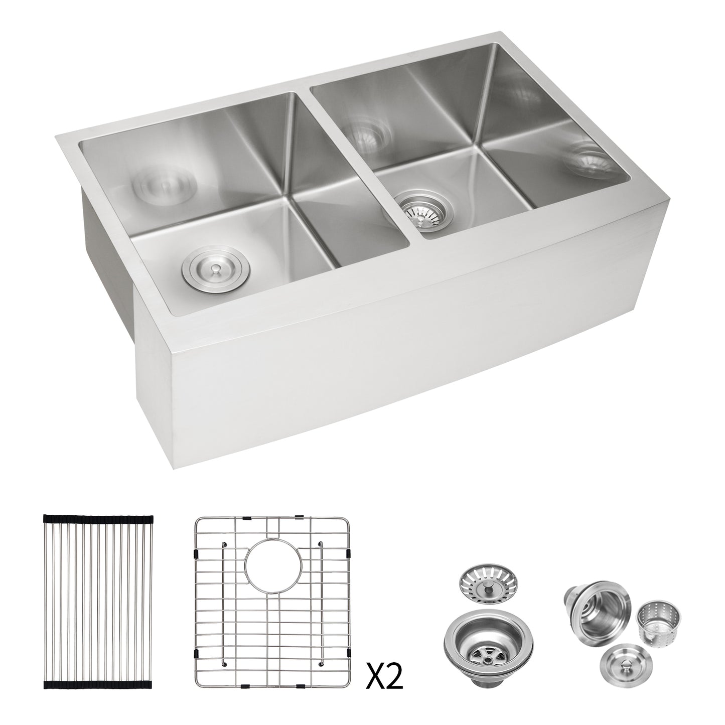 Modern Stainless Steel Apron Front Kitchen Sink with Double 50/50 Basin