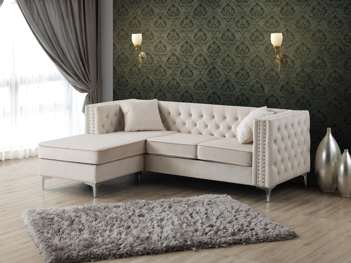 Paige G827B-SC Ivory Velvet Sofa Chaise