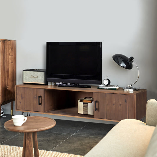 Reclaimed Wood Media Console with Storage Cabinets for Industrial Style Living Room