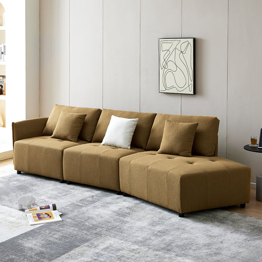 120'' Dark Yellow Teddy Fabric Modular Sectional Sofa