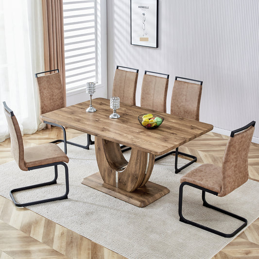 7 Piece Modern Dining Table Set, Rectangular Kitchen Table Set with Wooden Tabletop＆6 Pu Leather Upholstered Chairs Ideal for Dining Room, Kitchen