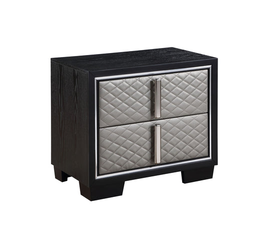 Nicola NIGHTSTAND Silver PU & Black Finish BD01428