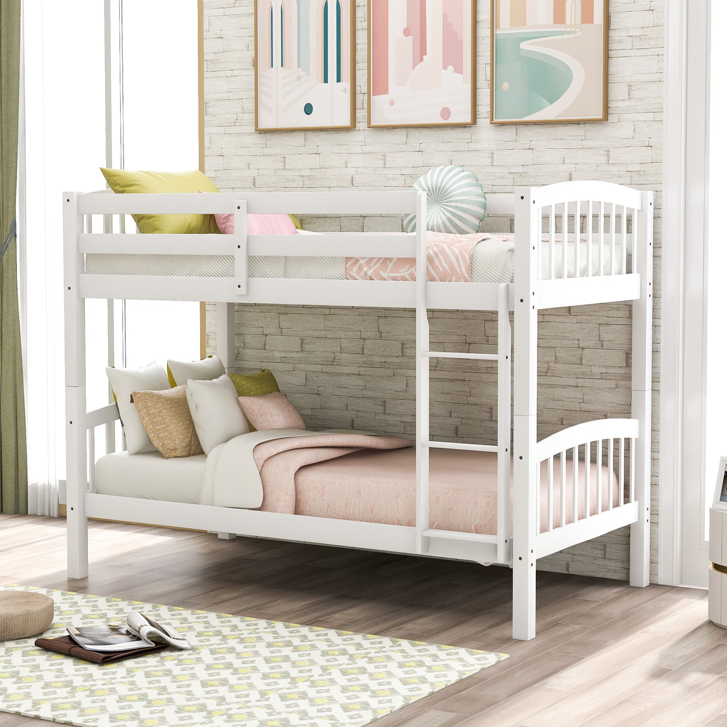 White Twin Bunk Bed with Ladder for Space Optimization