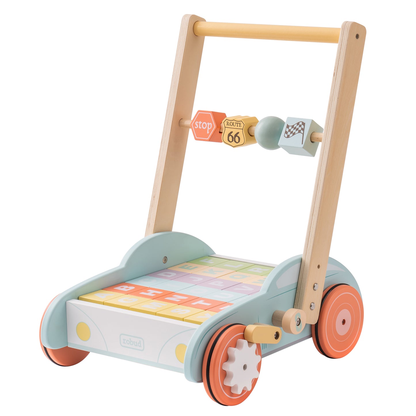 Wooden Baby Walker with Building Blocks and Resistance Knob