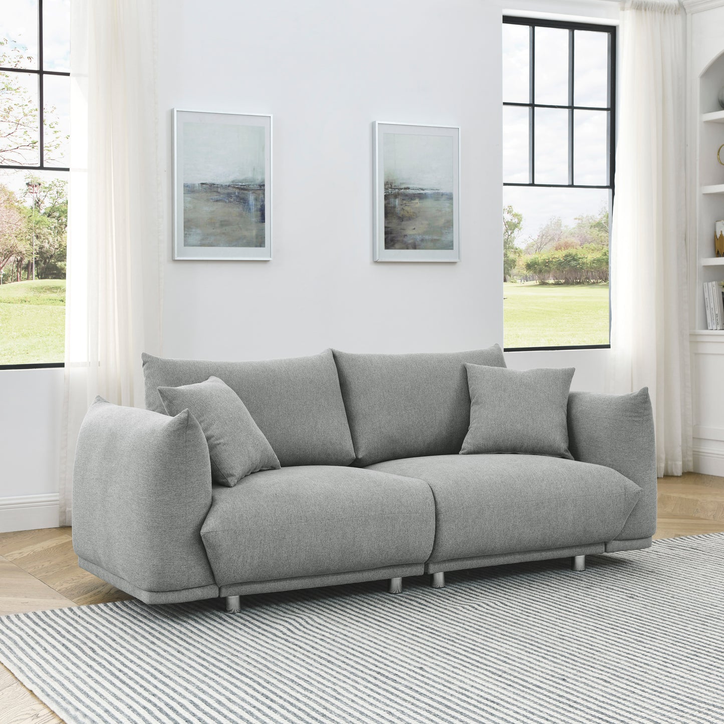 78.8'' Contemporary Sofa with Solid Wood Frame, Metal Legs, and 2 Pillows