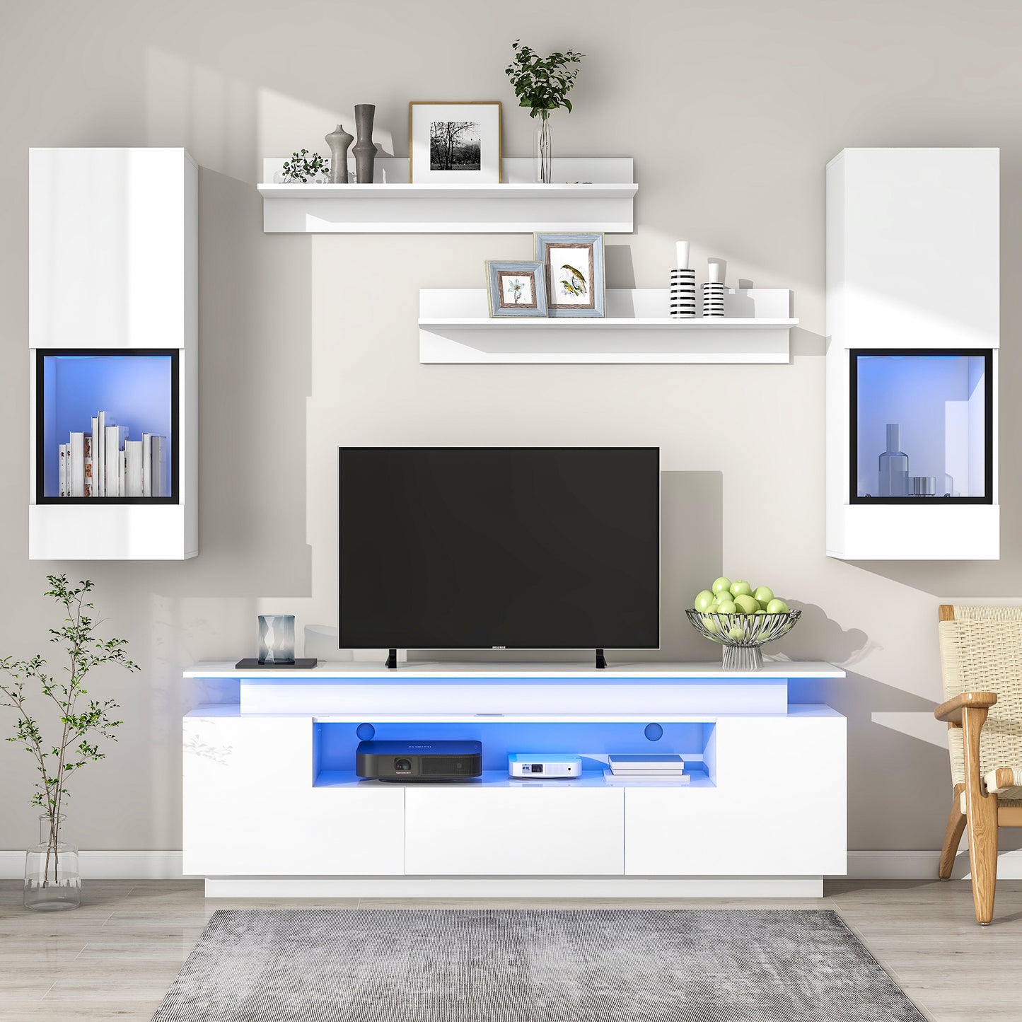 Versatile 5-Piece LED Floating TV Stand Set for 75+ Inch TVs