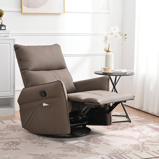 Brown PU Swivel Recliner Chair with Rocking Function