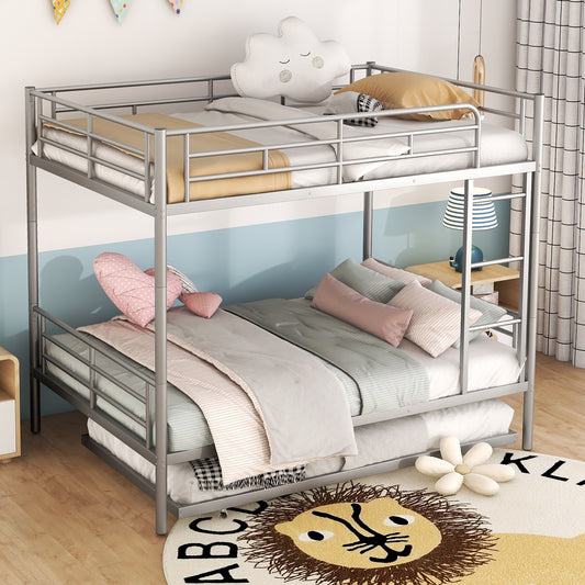 Silver Metal Full Over Full Bunk Bed Set with Trundle