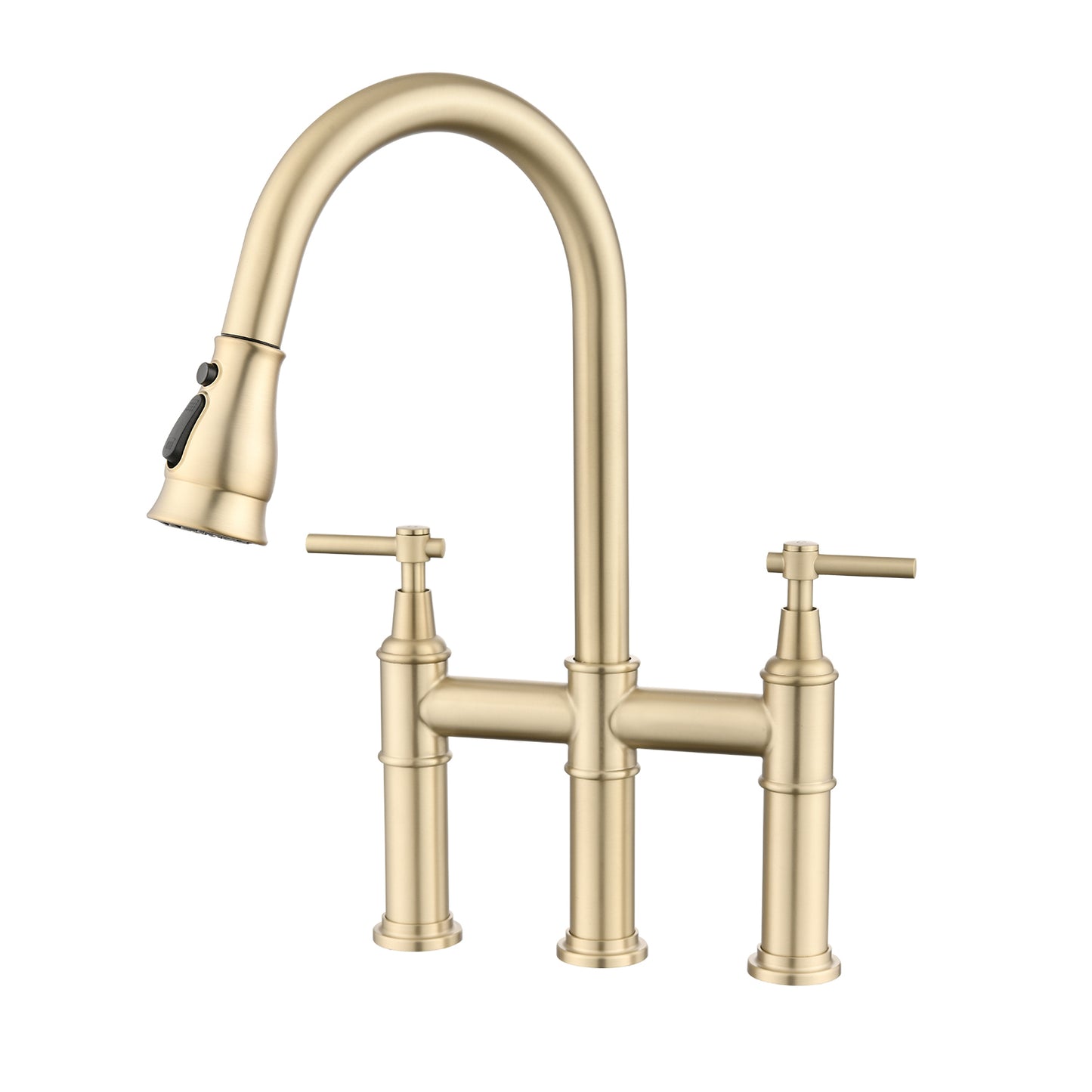 Double Handle Bridge Kitchen Faucet With Pull-Down Spray Head