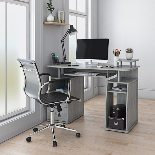 Grey Computer Workstation Desk With Storage Solution