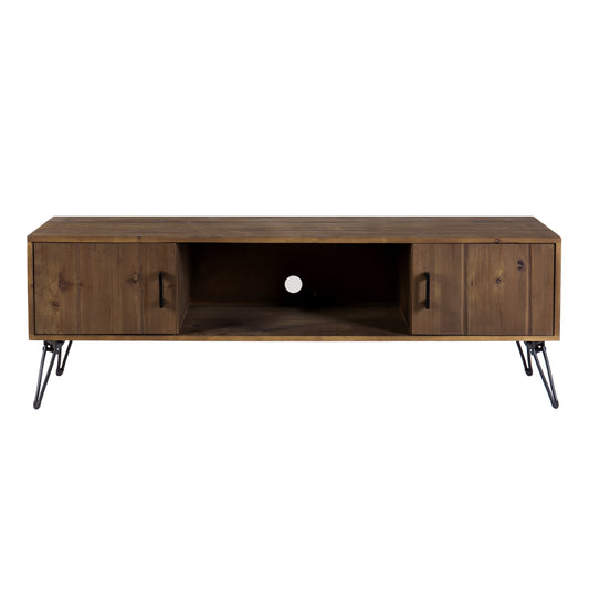 Clive 60 Inch Reclaimed Wood Farmhouse Media Console with Iron Legs, Natural Brown and Rustic Style