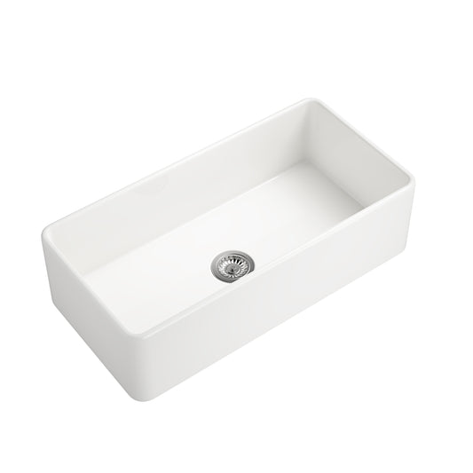 36-Inch White Single Bowl Ceramic Farmhouse Kitchen Sink