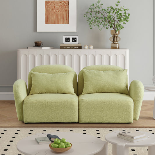 Living Room Furniture Lazy Sofa Loveseat Teddy Fabric Light Green