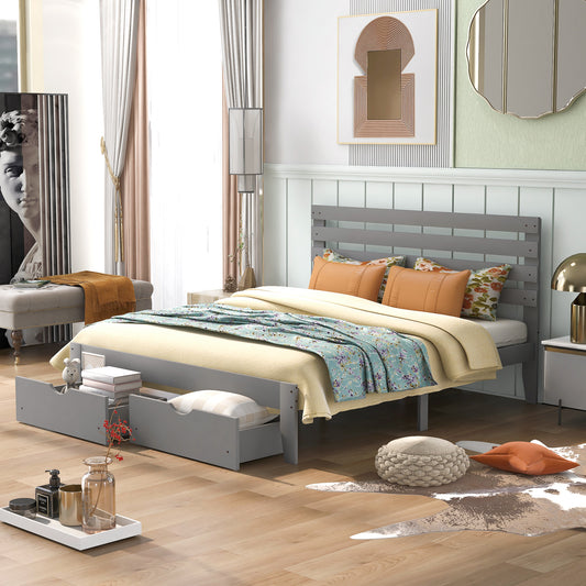 Queen Size Platform Bed with Drawers, Gray(New SKU:WF288469AAE)