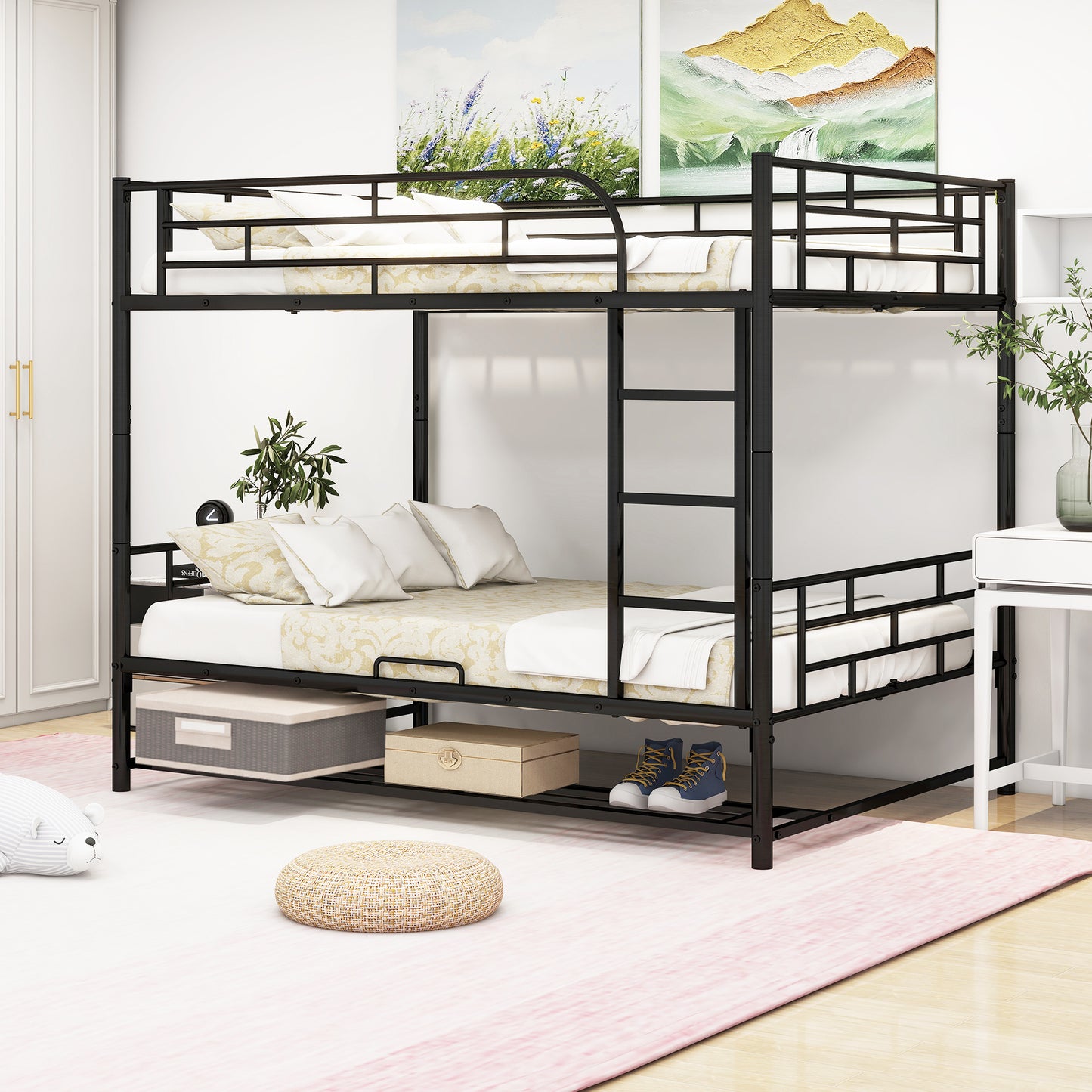 Full Metal Bunk Bed with Shelf and Guardrails for Enhanced Space-saving