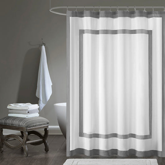 Grey Border Cotton Duck Shower Curtain