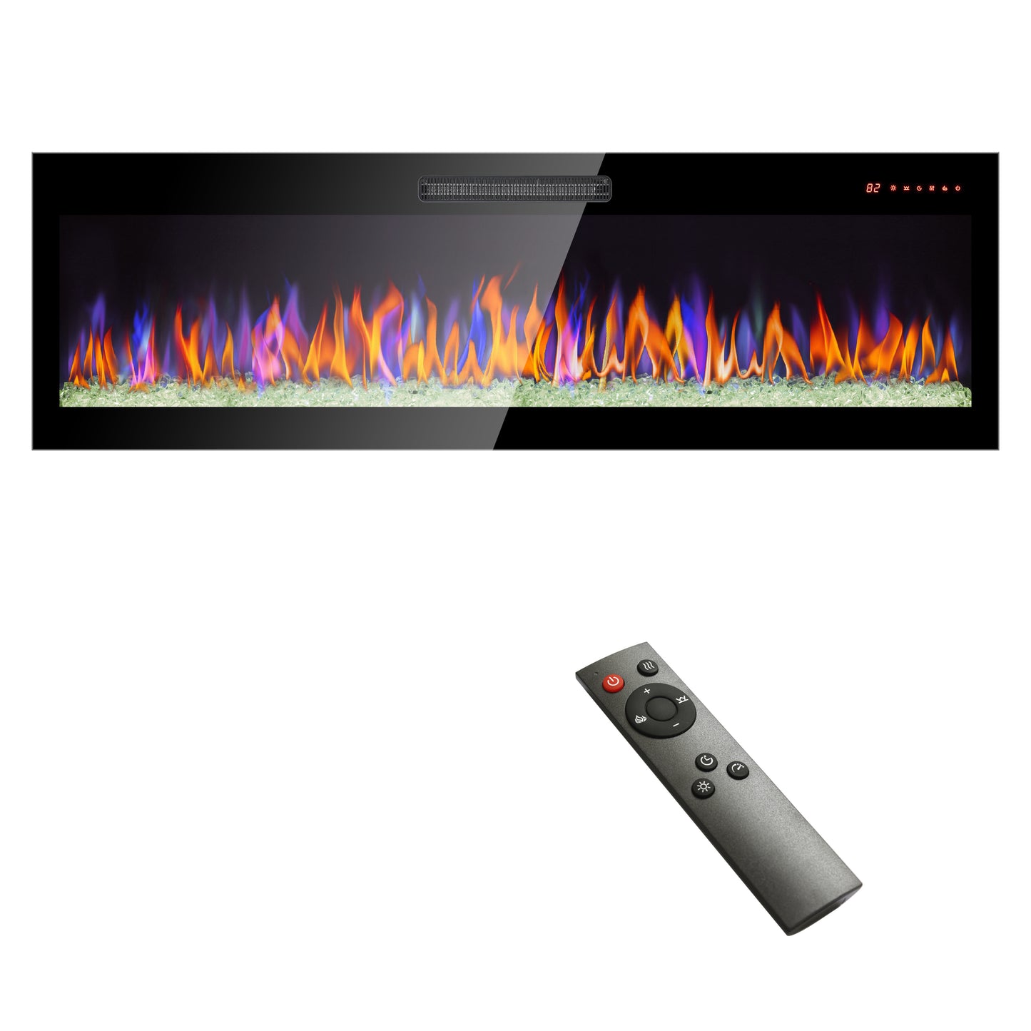 60-Inch Wall Mounted Electric Fireplace with Multi-Color Flame & Emberbed