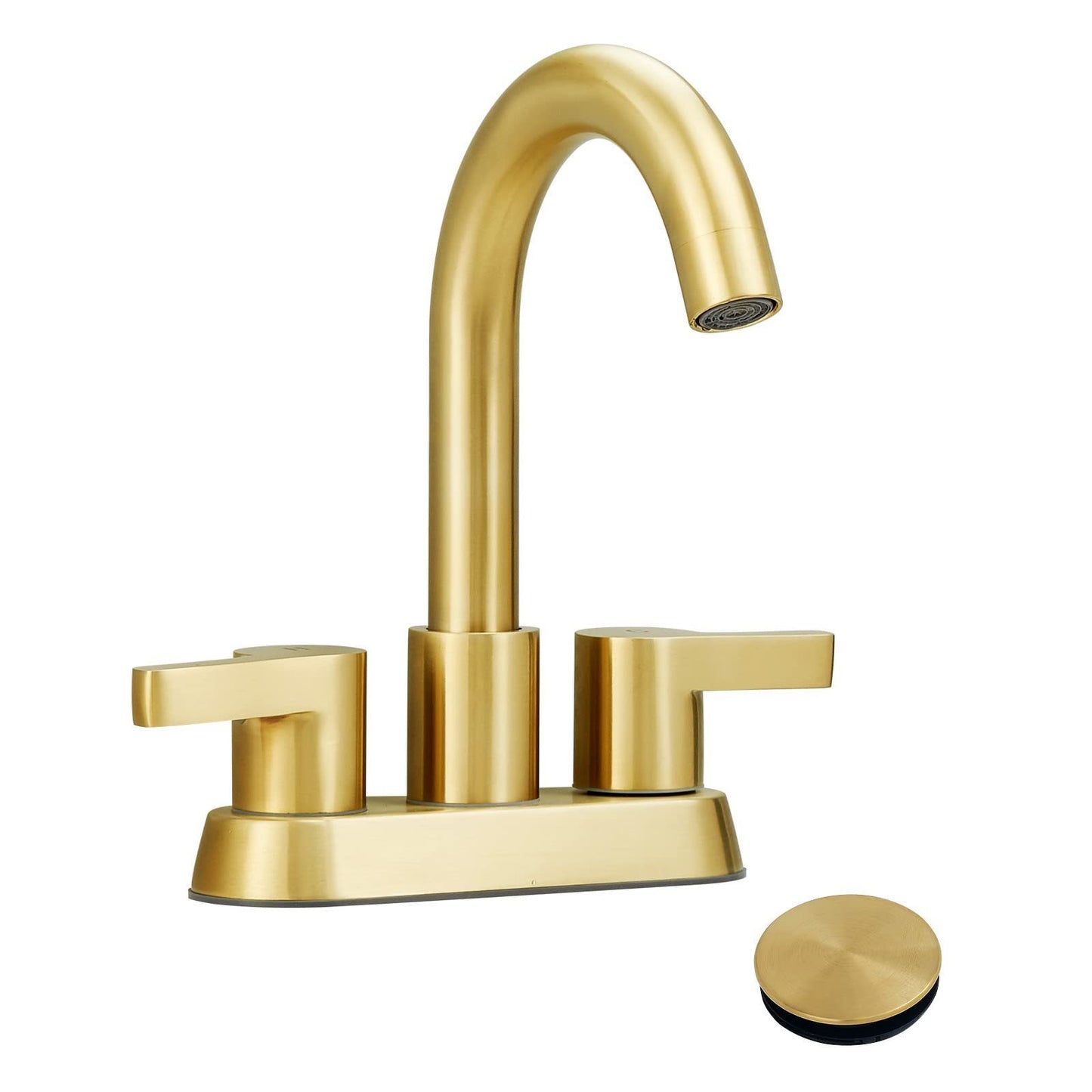 Gold Brushed 4-Inch Centerset Bathroom Faucet with Swivel Spout and 2 Handles