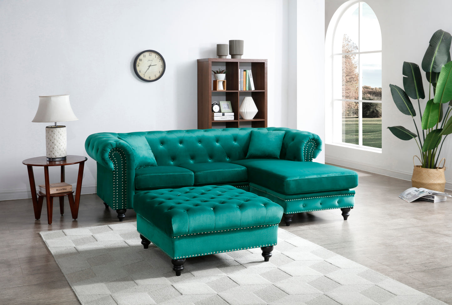 Opulent Nola Green Velvet Sofa Chaise