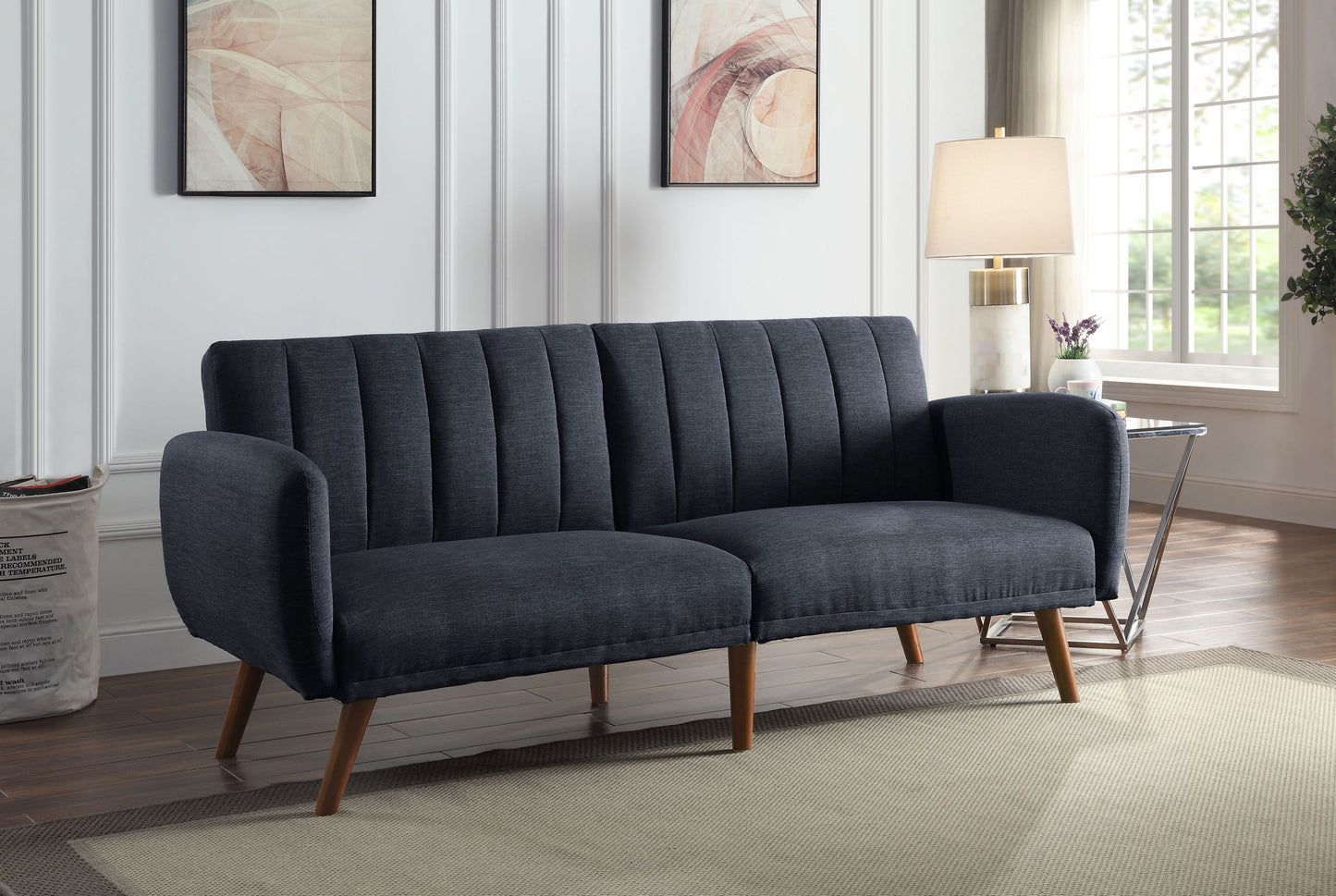 Bernstein Adjustable Sofa, Gray Linen & Walnut Finish 57192