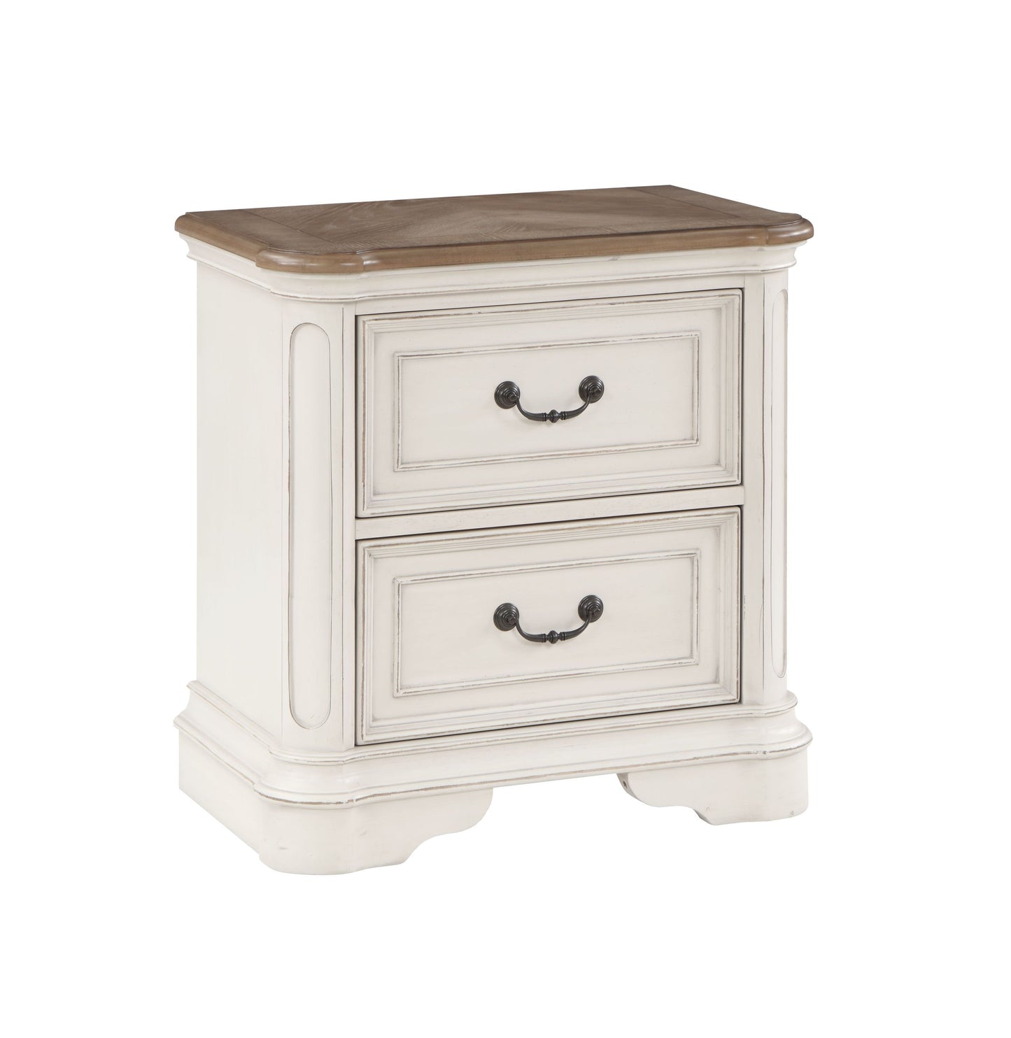 Florian Nightstand in Gray Fabric & Antique White Finish BD01649