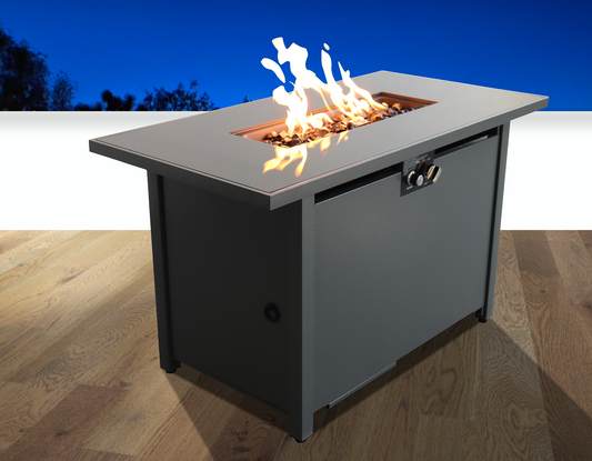 Steel Outdoor Fire Pit Table with Lid - Modern Gray 25'' H x 42'' W by Living Source International
