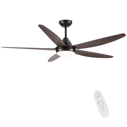 YUHAO 56-Inch LED Ceiling Fan with Brown Wood Grain ABS Blade and Integrated Lighting