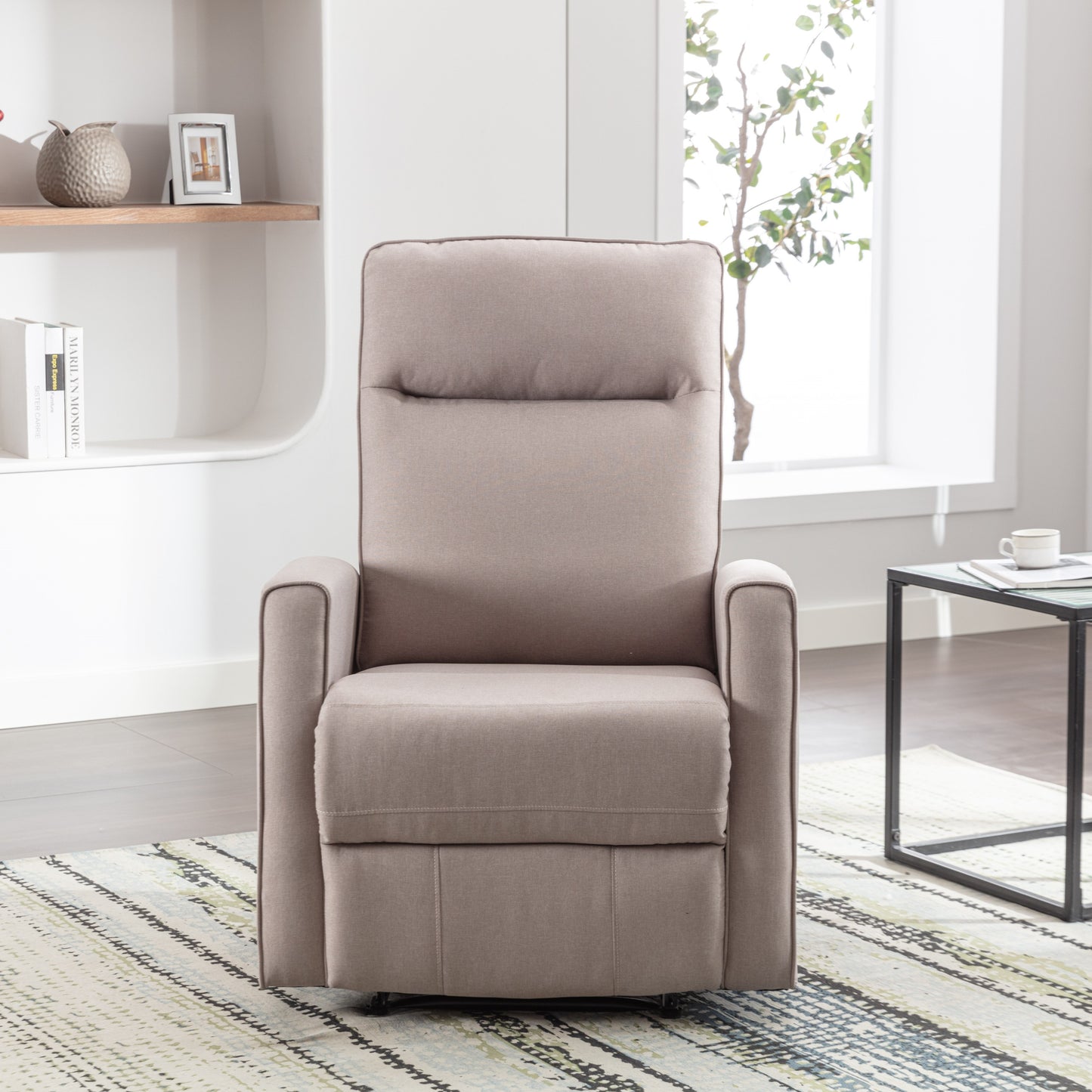 Cream Fabric Single Chair Manual Recliner for Living Room & Bedroom