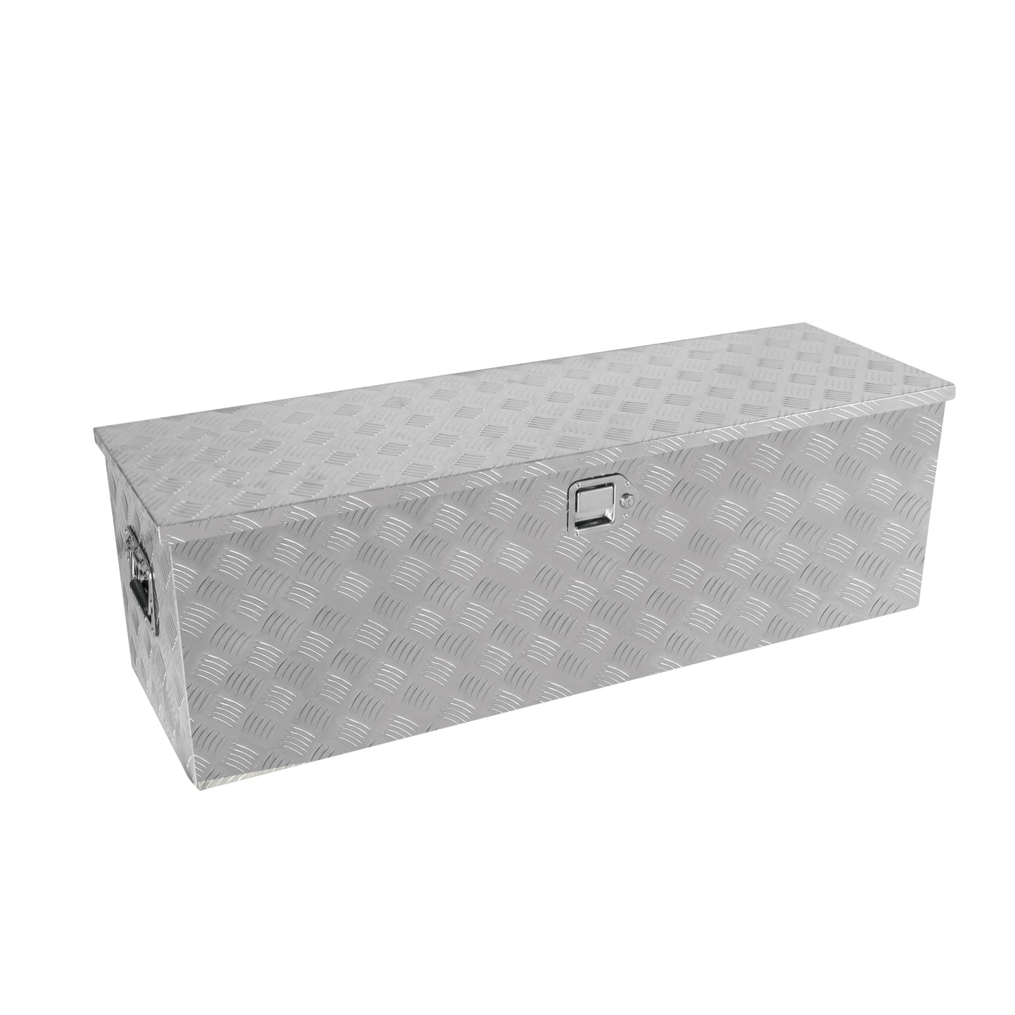 48 Inch Heavy Duty Silver Aluminum Stripes Plated Tool long Box Pick Up Truck Bed RV Trailer Toolbox Storage Organizer, Waterproof Underbody Tool Box Storage with Lock and Key (48"×15.2"×15.2")