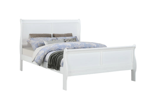 Louis Phillipe White Full Size Panel Sleigh Bed Solid Wood Wooden Bedroom Furniture