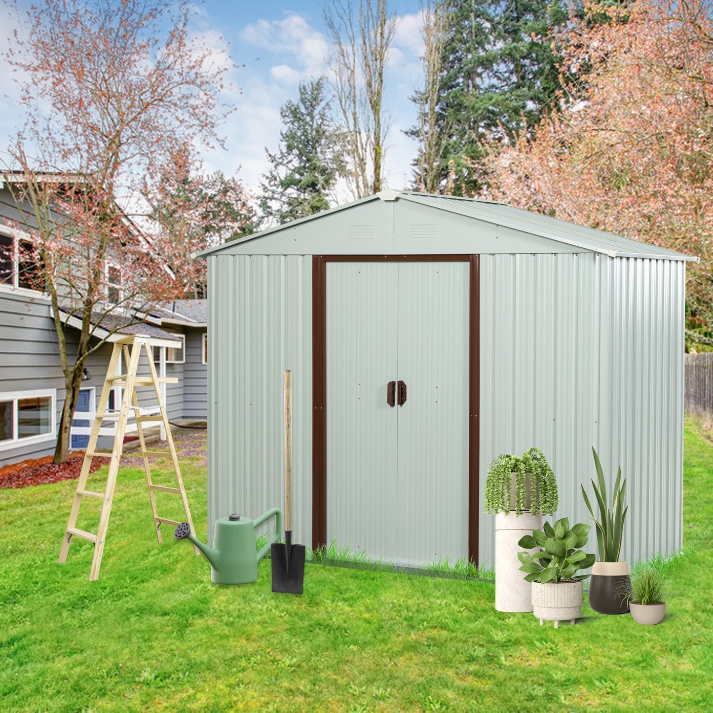 RY-SDYX56-W 6ft x 5ft Outdoor Metal Storage Shed White