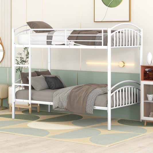 Chrome Finish Metal Twin Bunk Bed - White, Separable Twin Beds