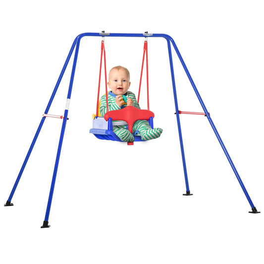 Outsunny Baby Swing Set for Backyard Indoor/Outdoor, Solid Metal Frame with Baby Seat Harness for Kid Age 6-36 Months