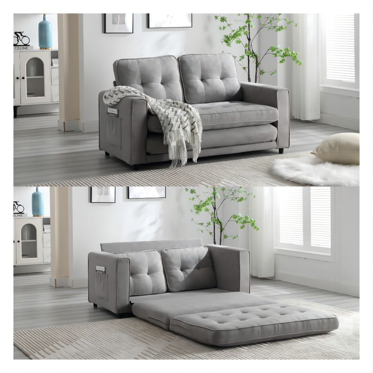 Convertible 3 Fold Sofa Bed with Storage, Space-Saving Loveseat