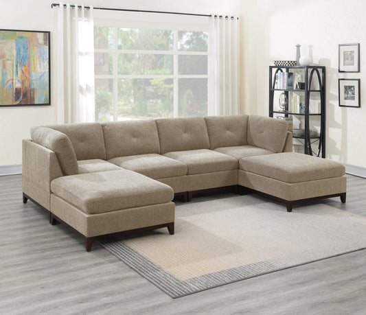 Camel Chenille Fabric Modular Sectional Set with Armless Chairs and Ottomans