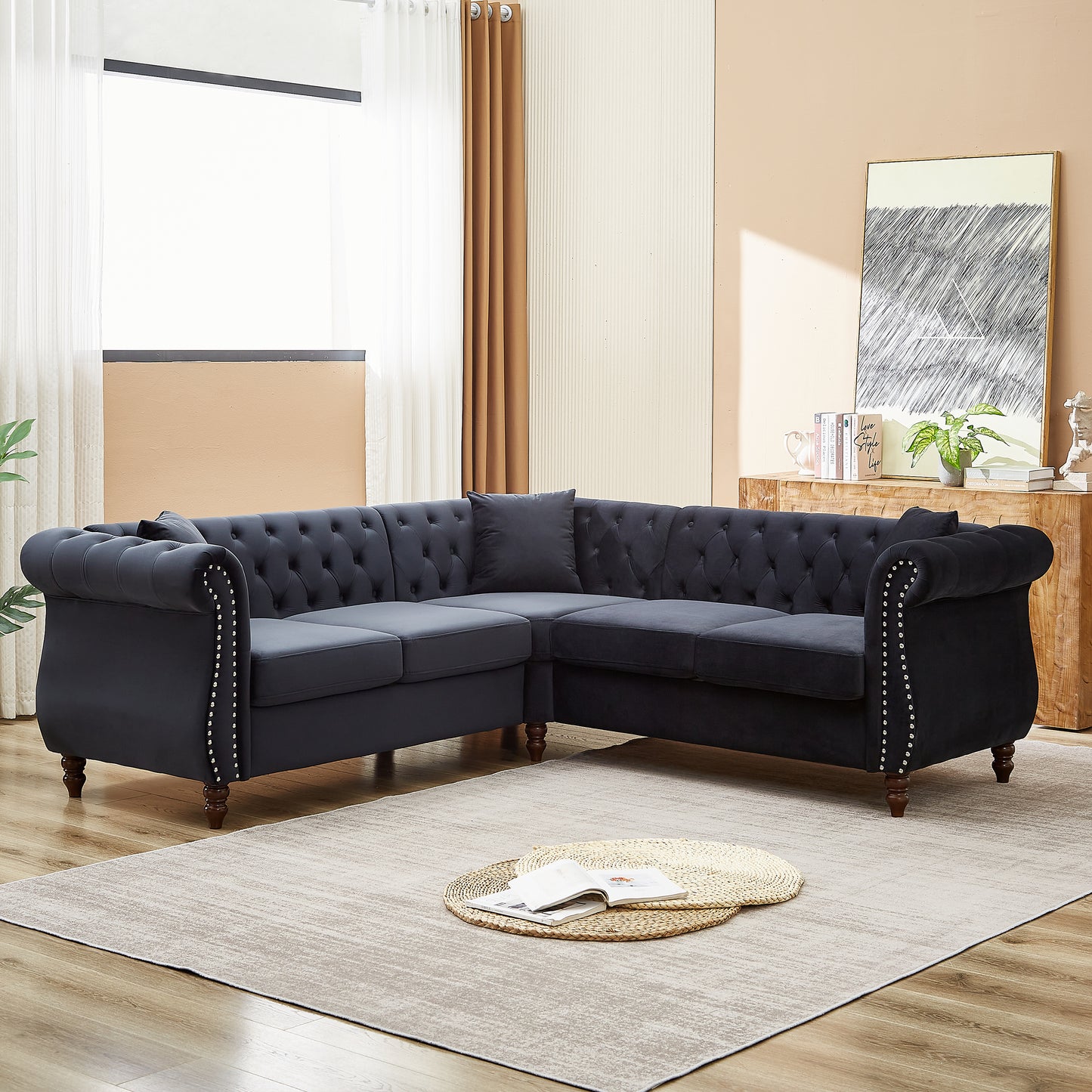 83.5-Inch Streamline Modern Corner Sofa with 3 Pillows