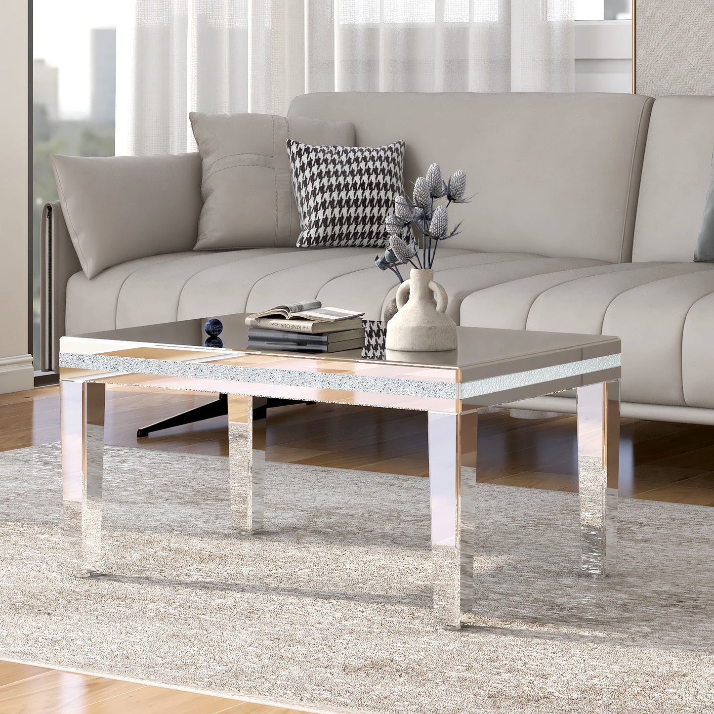 Elegant Crystal-Design Adjustable Glass Coffee Table