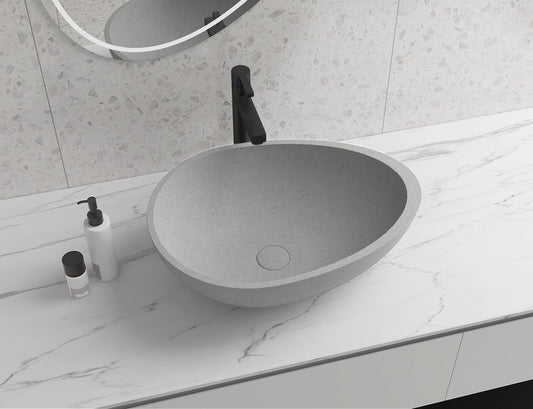 Egg shape Concrete Vessel Bathroom Sink Handmade Concreto Stone Basin Counter Freestanding  Bathroom Vessel  Sink in Grey without  Faucet and Drain